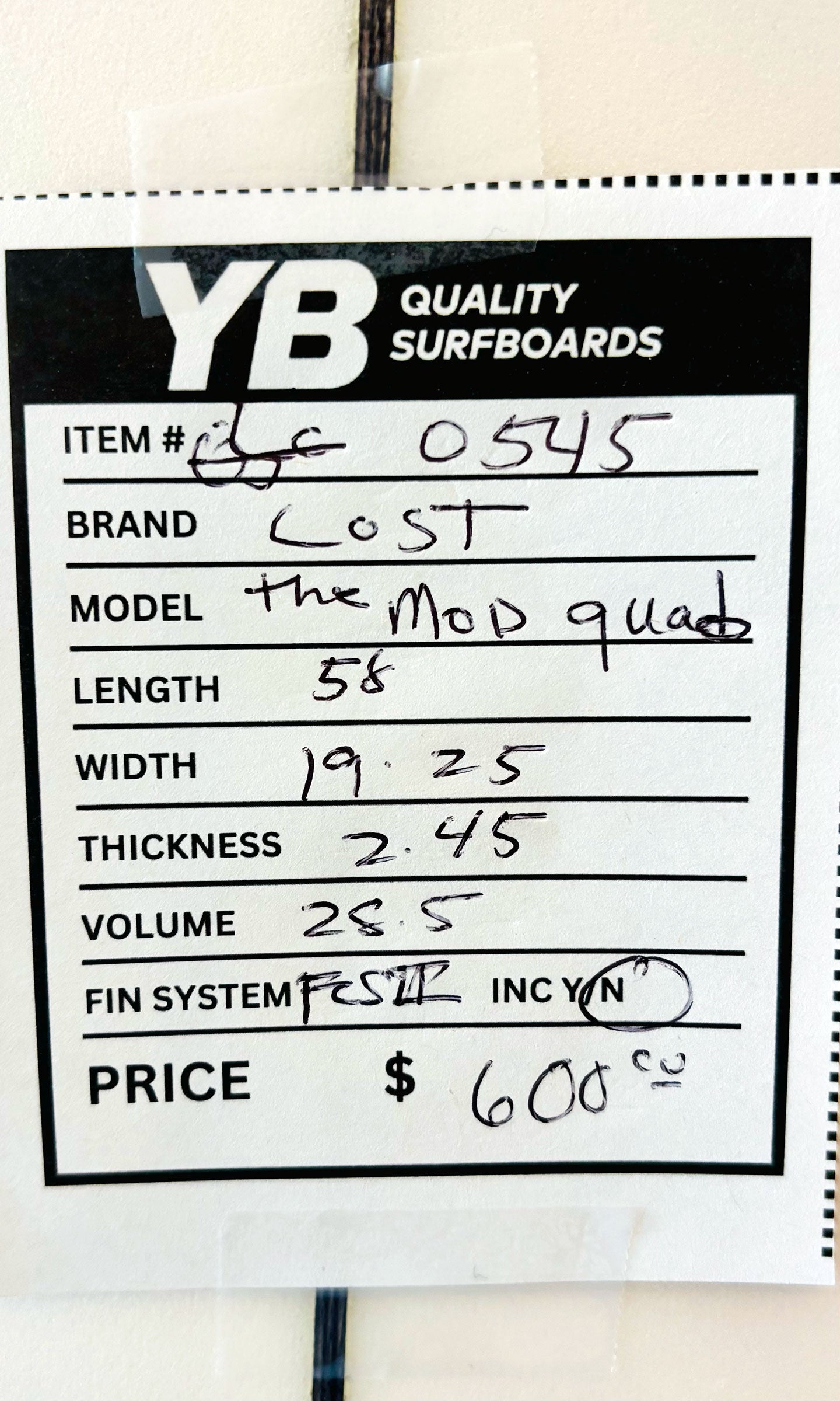 Lost 5'8" 28.5L Mod Quad Surfboard