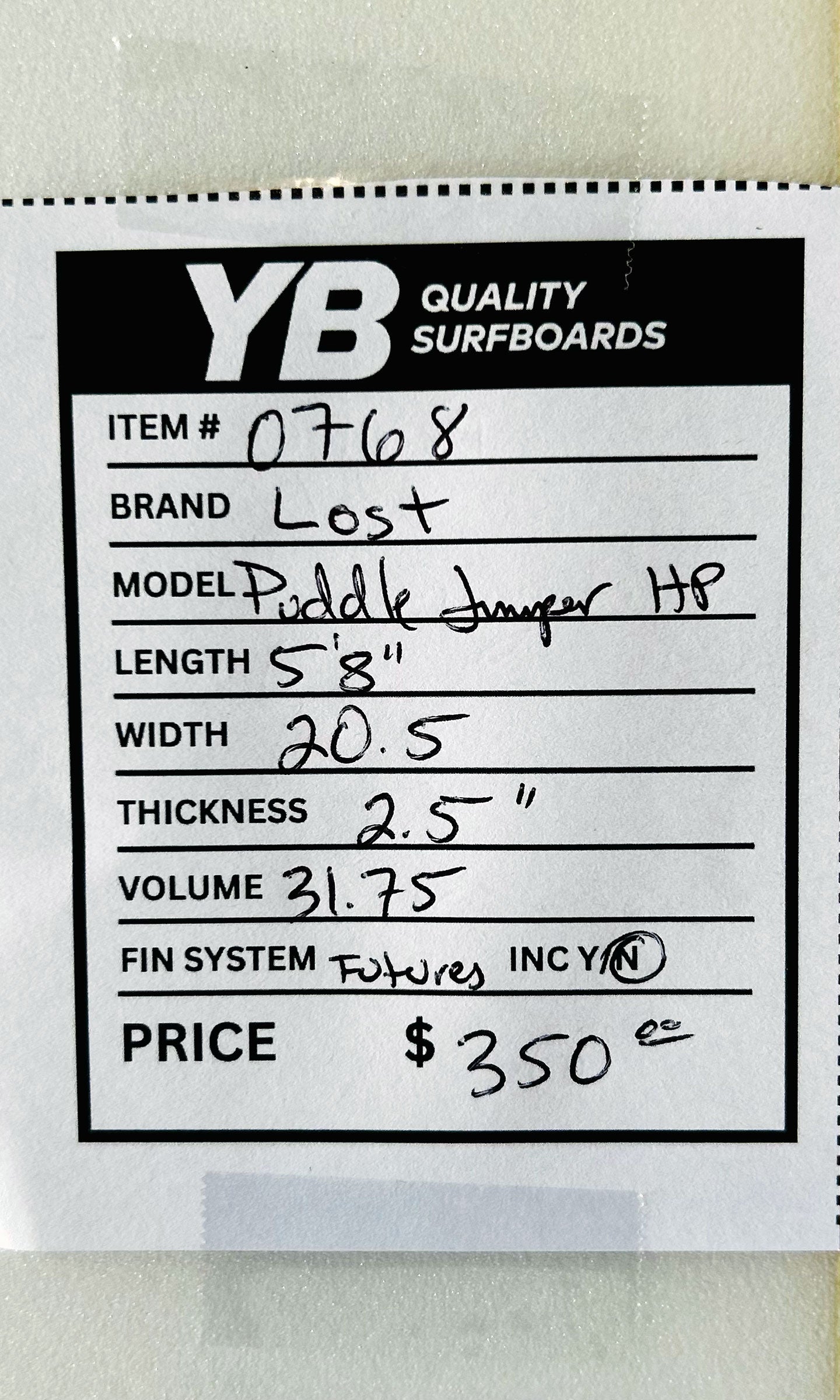 Lost 5'8" 31.75L Puddle Jumper HP Used Surfboard