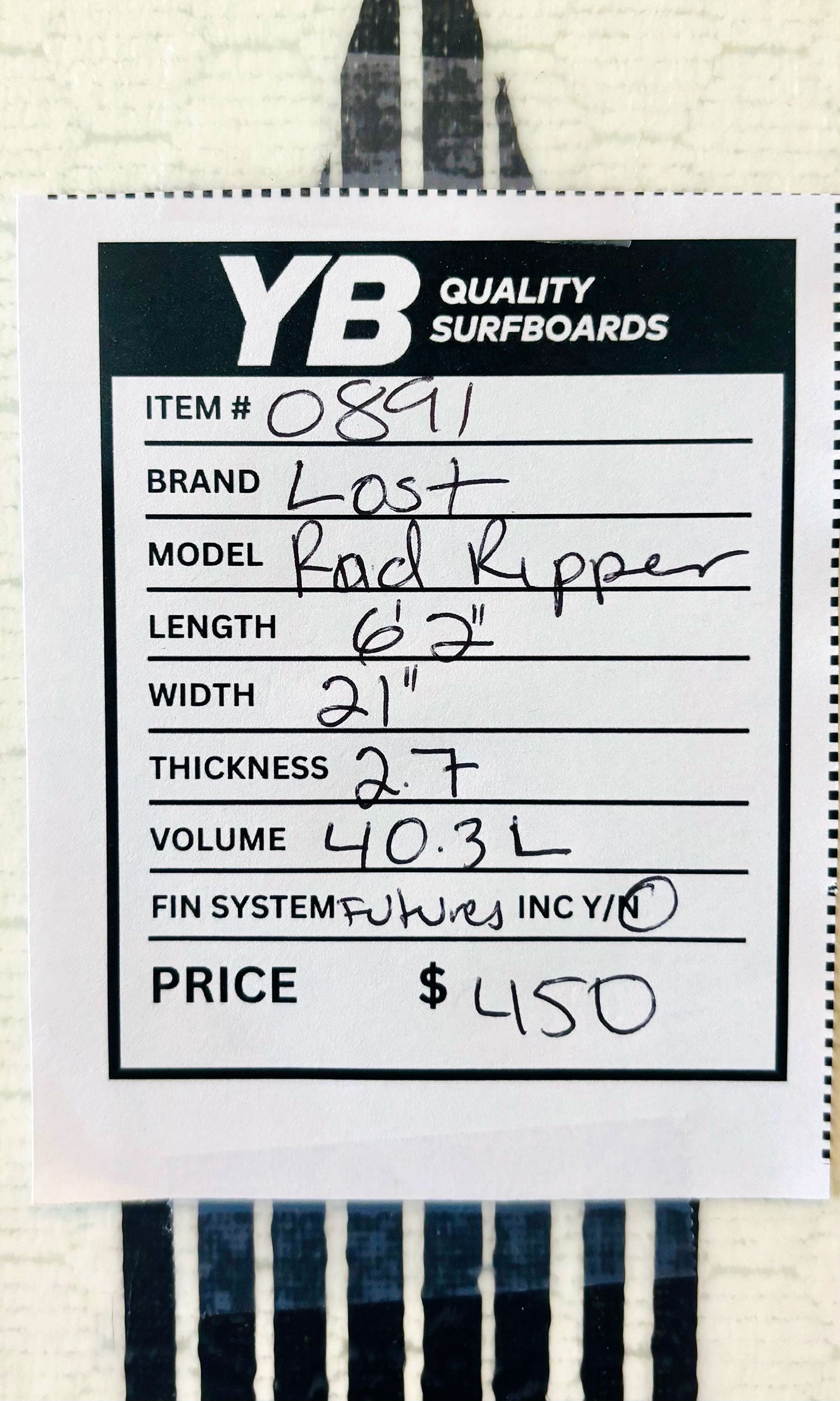Lost 6'2" 40.3L Rad Ripper Used Surfboard