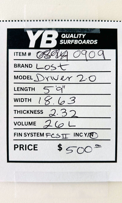Lost 5'9" 26L Driver 2.0 Used Surfboard