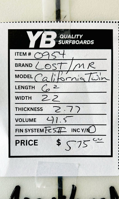 Lost 6'2" 41.5L MR California Twin Used Surfboard