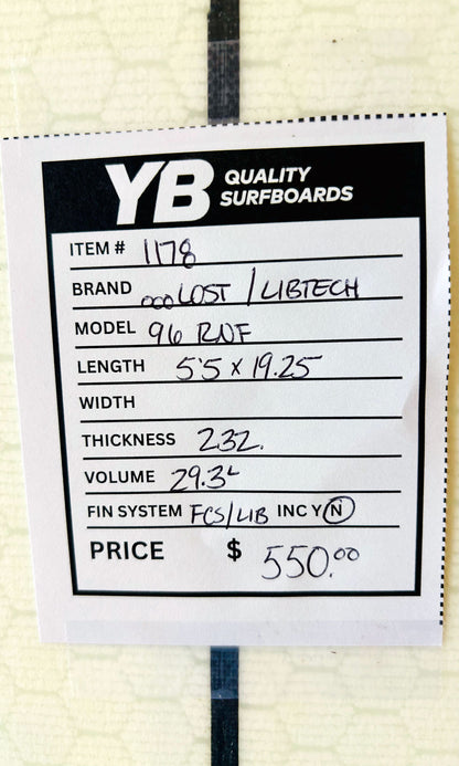 Lost 5'5" 29.3L 96 RNF Used Surfboard