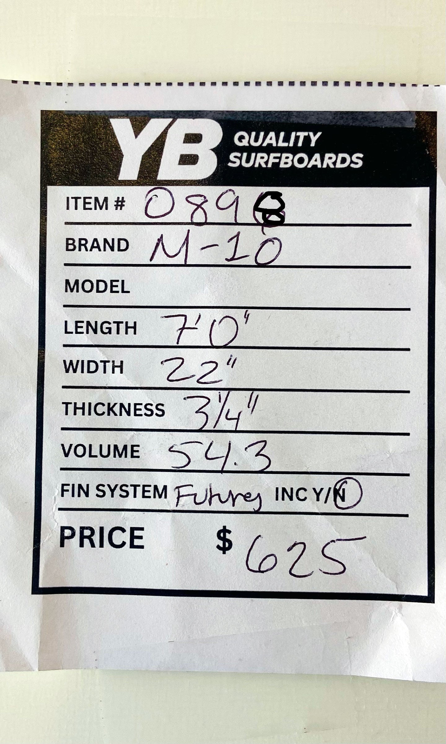 M10 7'0" 54.3L Used Big Guy Surfboard