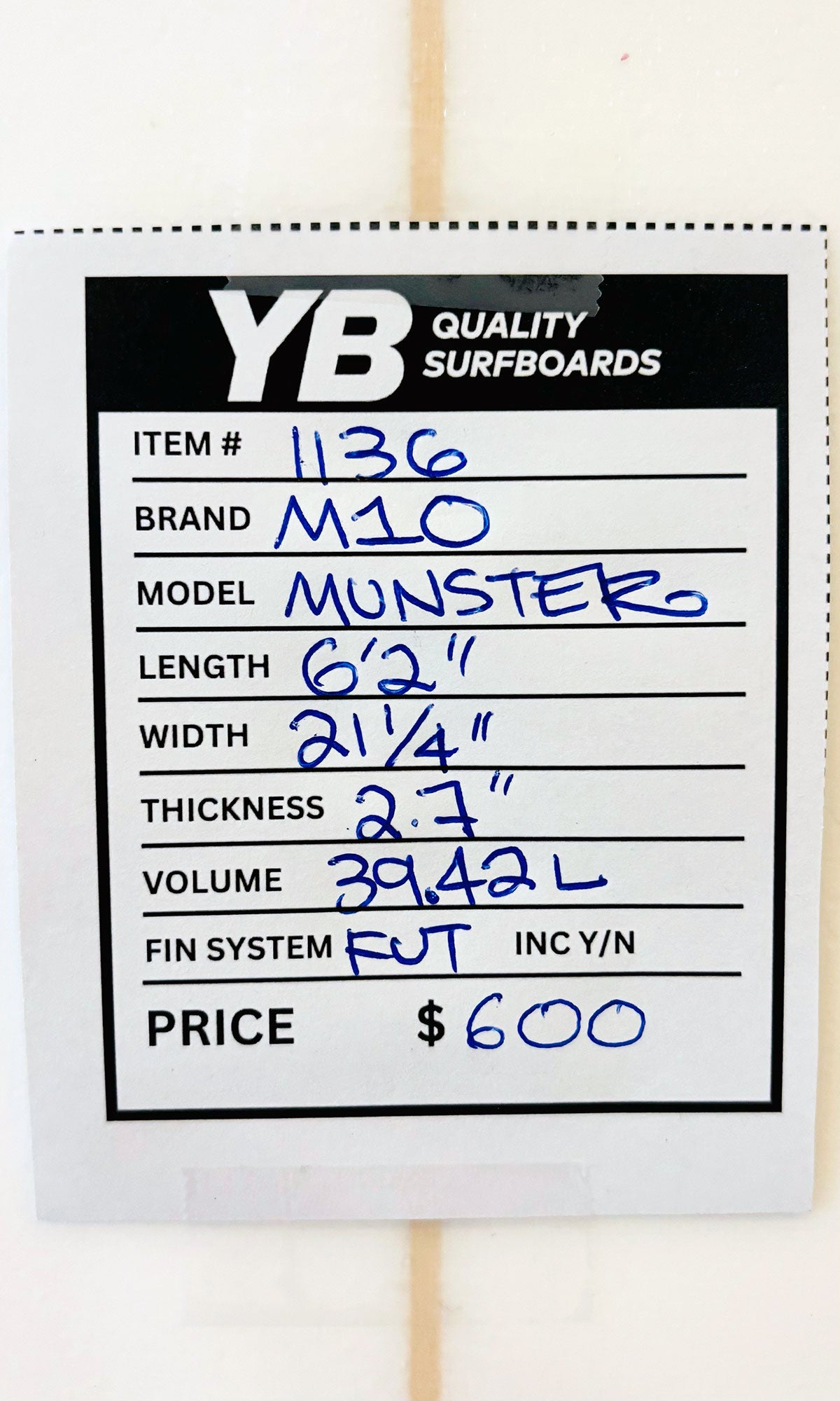 M10 6'2" 39.42L Munster Model Used surfboard