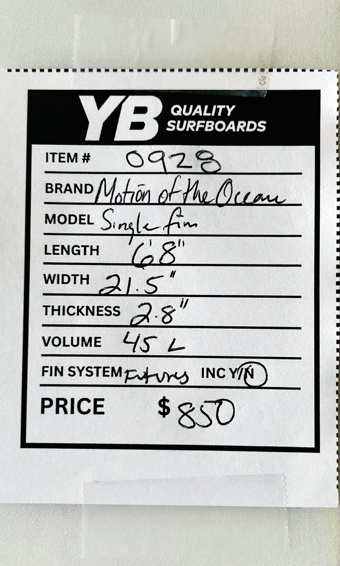 Motion of the Ocean 6'8" 45L Single Fin Egg New Surfboard