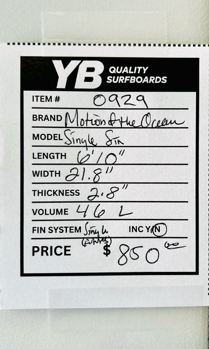 Motion of the Ocean 6'10" 46L Single Fin Egg New Surfboard