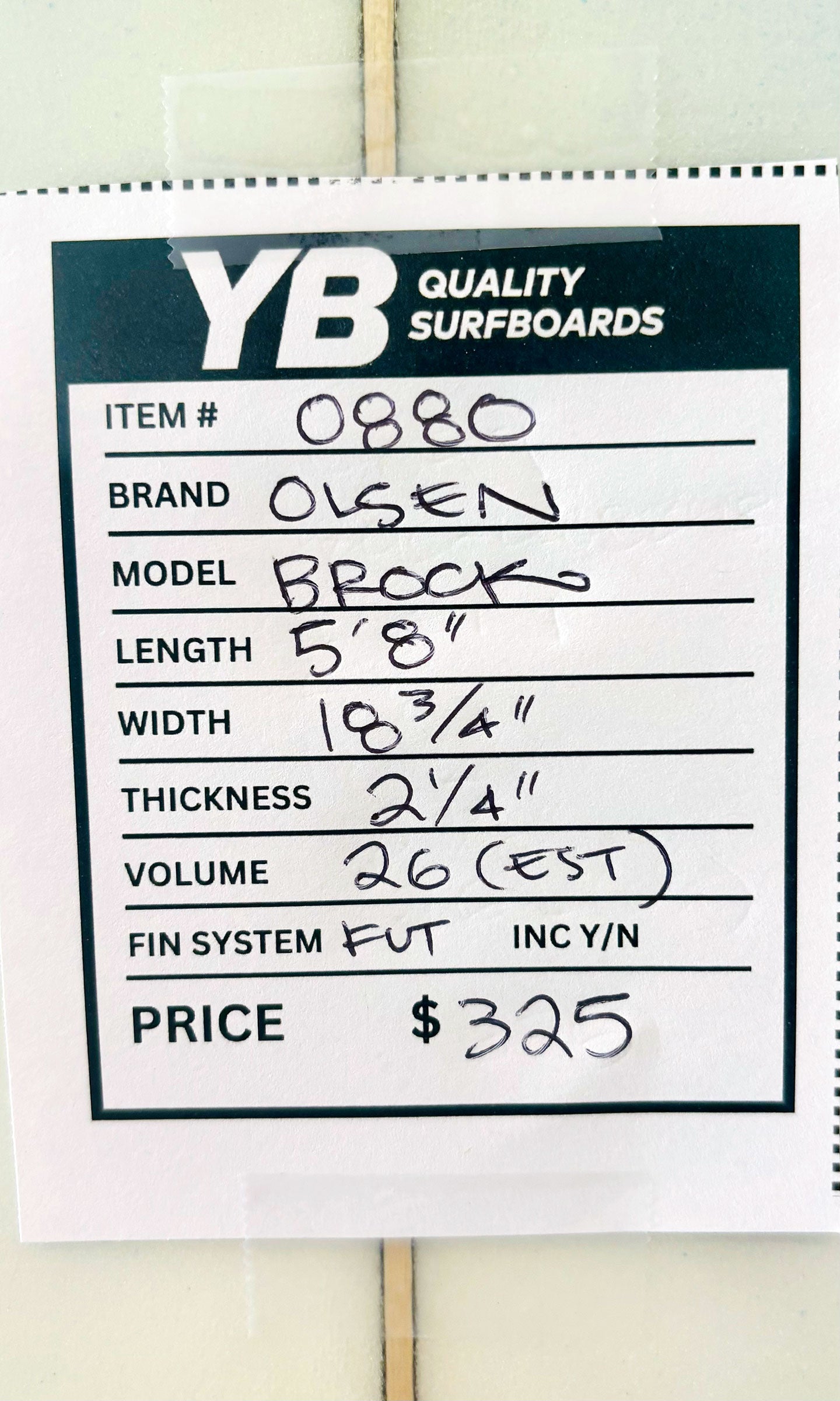 Olsen 5'8" 26L Brock Johnson Model Used Surfboard