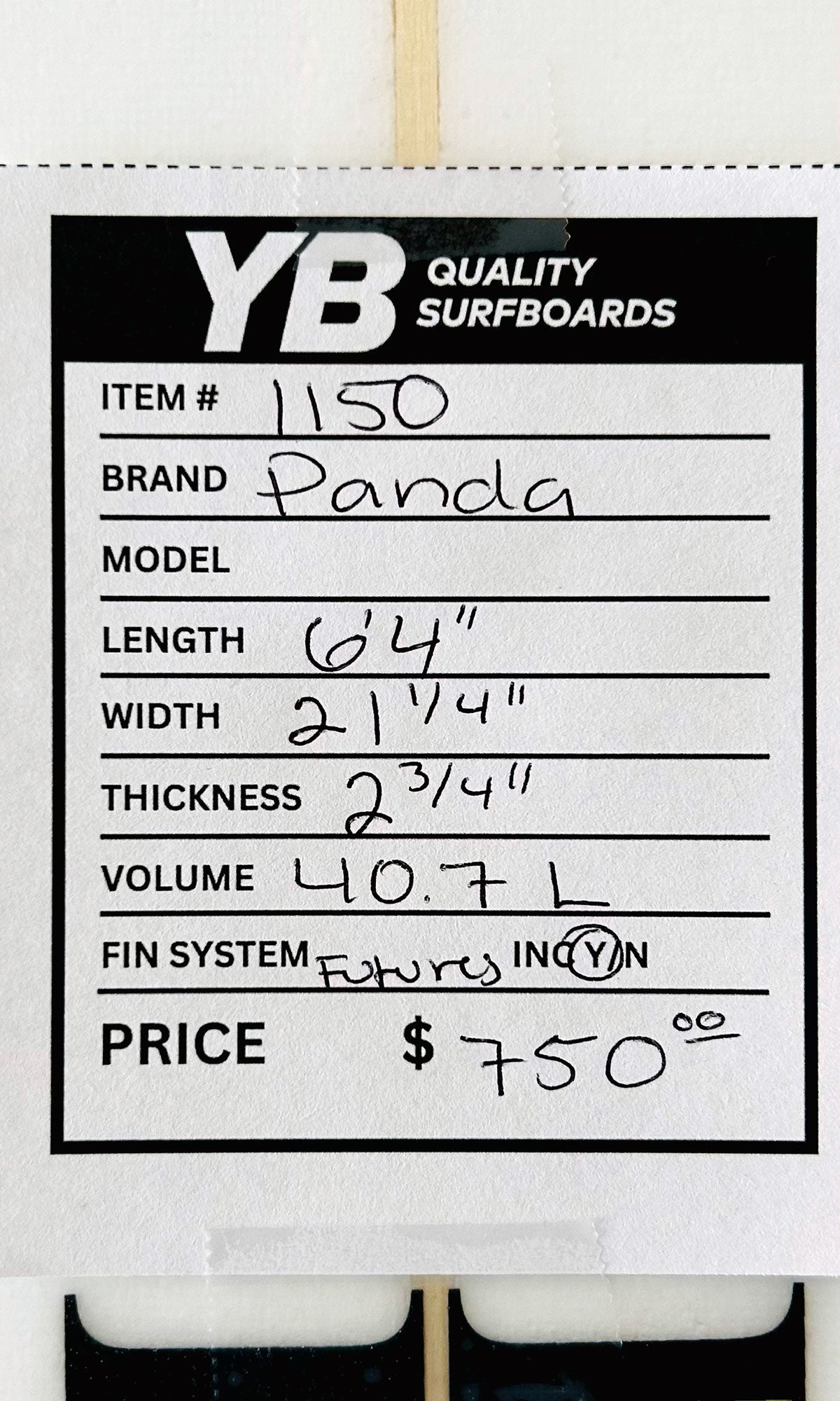 Panda 6'4" 40.7L Single Fin Used Surfboard
