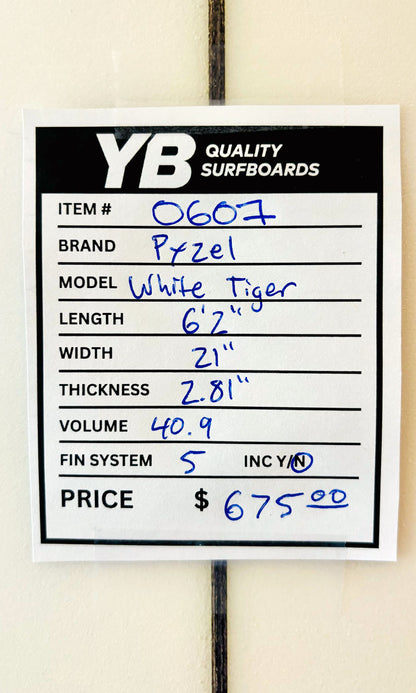 Pyzel 6'2" 40.9L White Tiger Surfboard