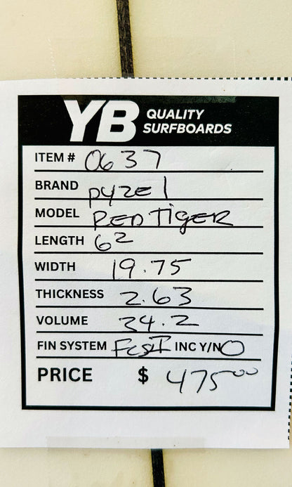 Pyzel 6'2" 34.2L Red Tiger Surfboard