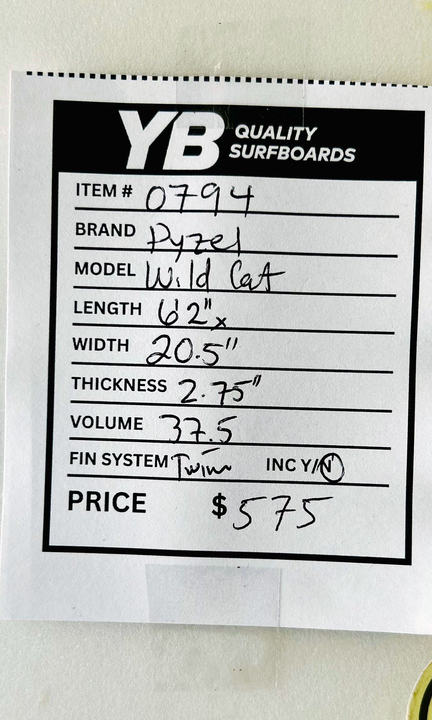 Pyzel 6'2" 37.5L Wildcat Used Surfboard