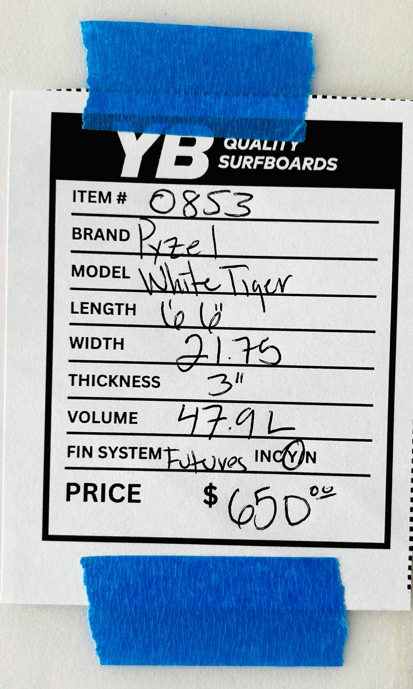 Pyzel 6'6" 48L White Tiger Used Surfboard