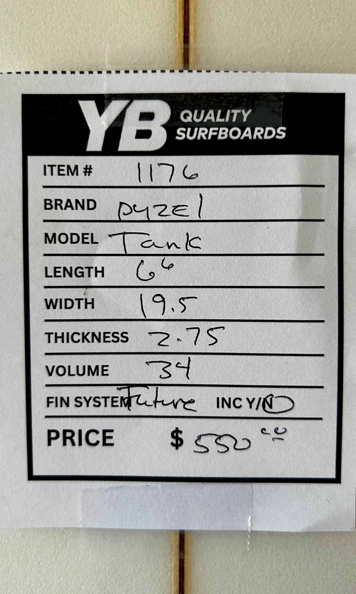 Pyzel 6'6" 34L Tank Used Surfboard