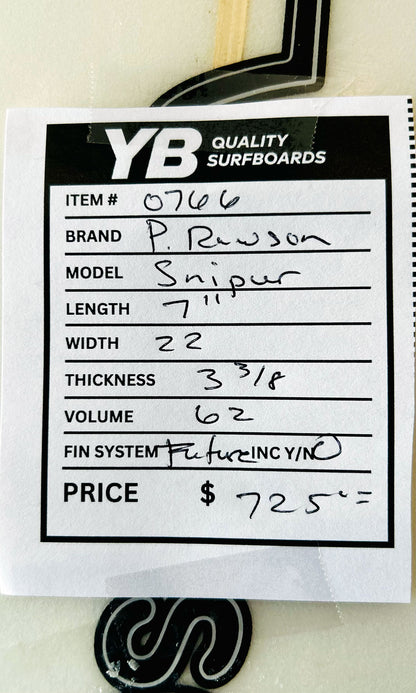 Rawson 7'11" 62L Sniper Gun Used Surfboard