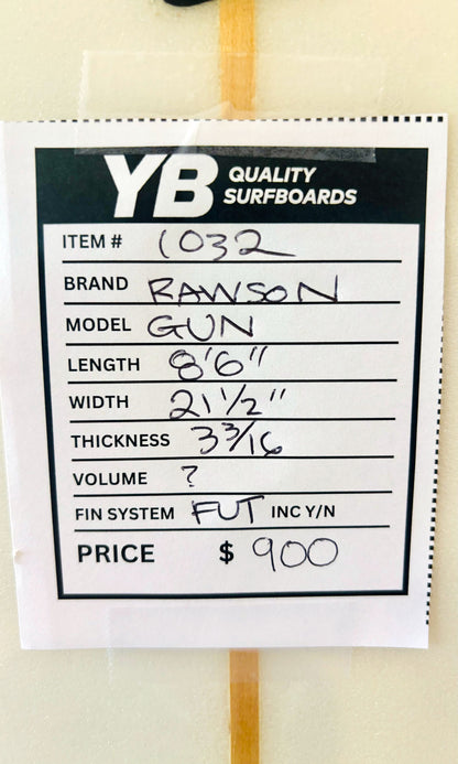 Rawson 8'6" Gun Surfboard