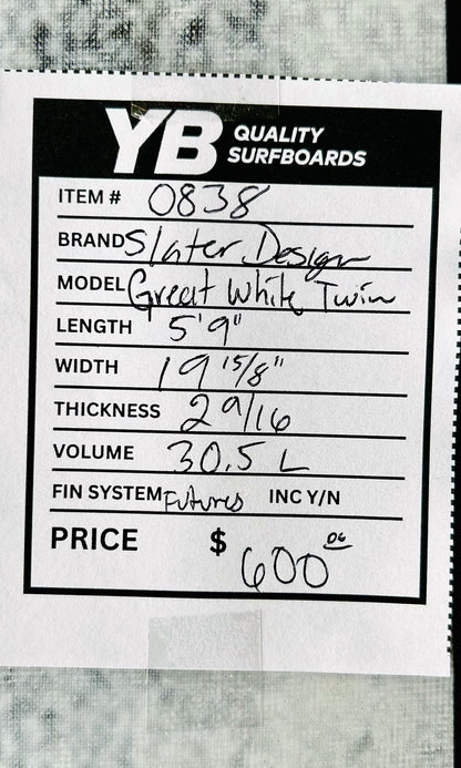 Slater Designs 5'9" 30.5L Great White Twin Used Surfboard