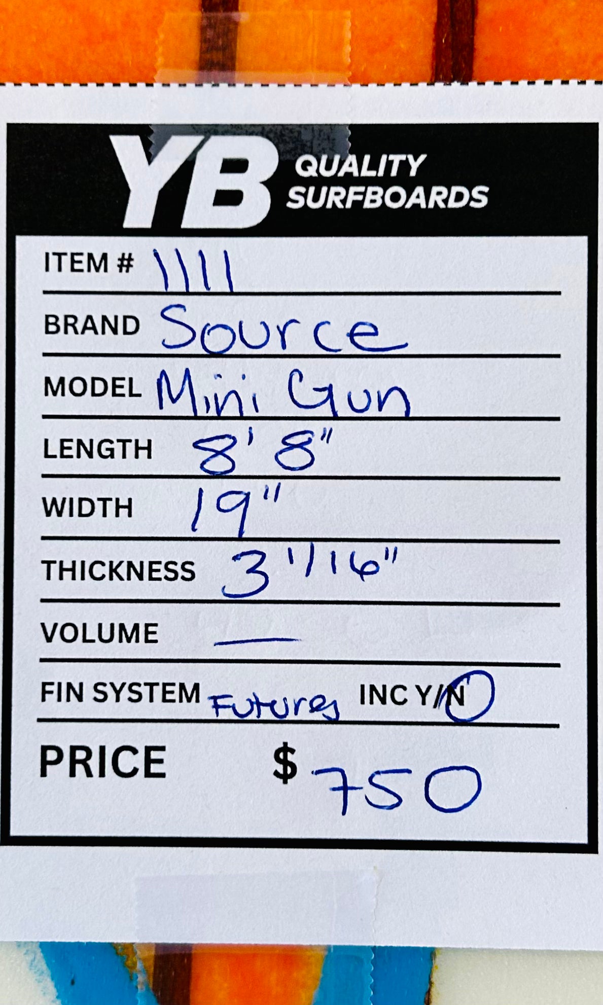 Source 8'8" Mini Gun Used Surfboard