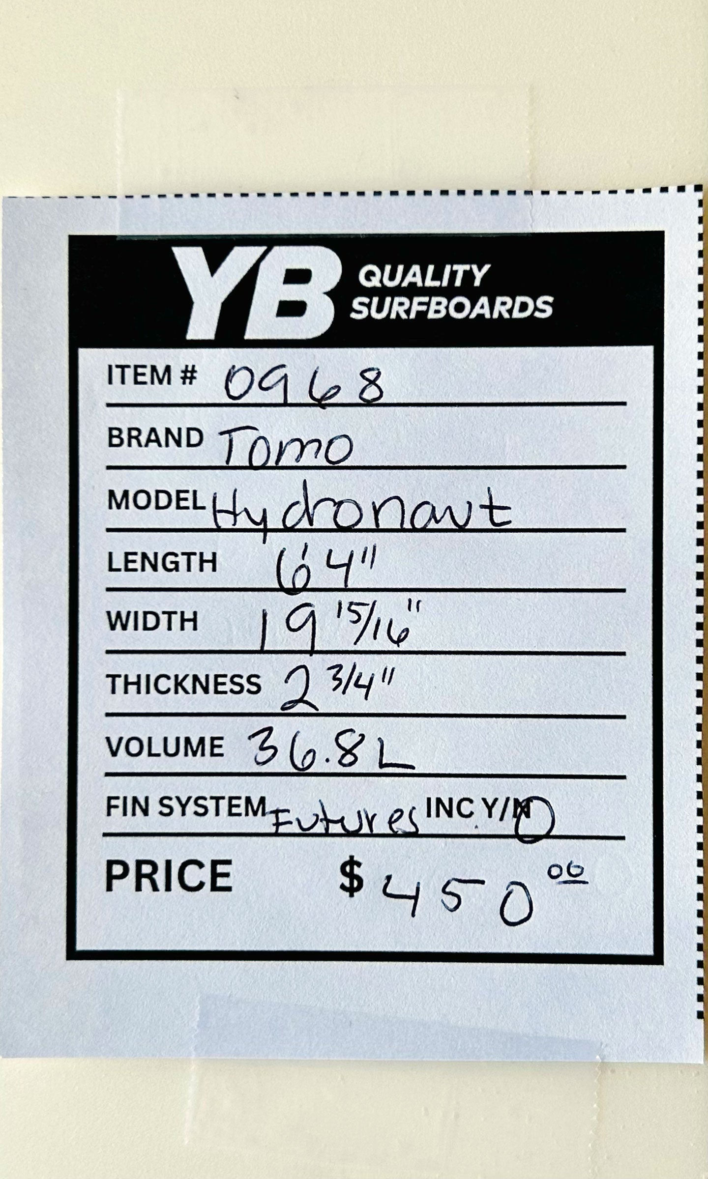 Tomo 6'3" 36.8L Hydronaut Used Surfboard