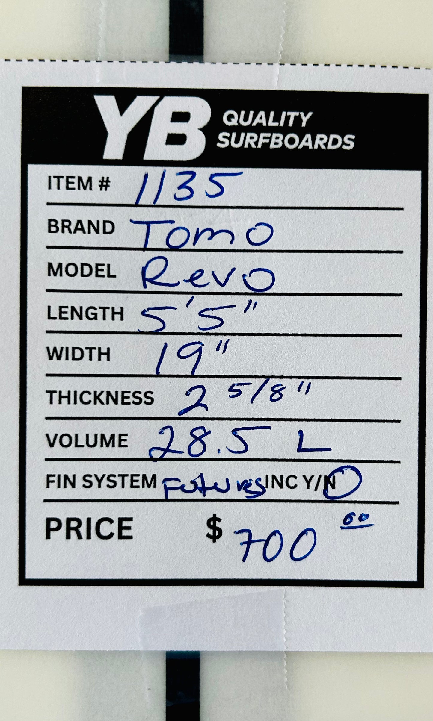 Tomo 5'5" 28.5L Revo Used surfboard