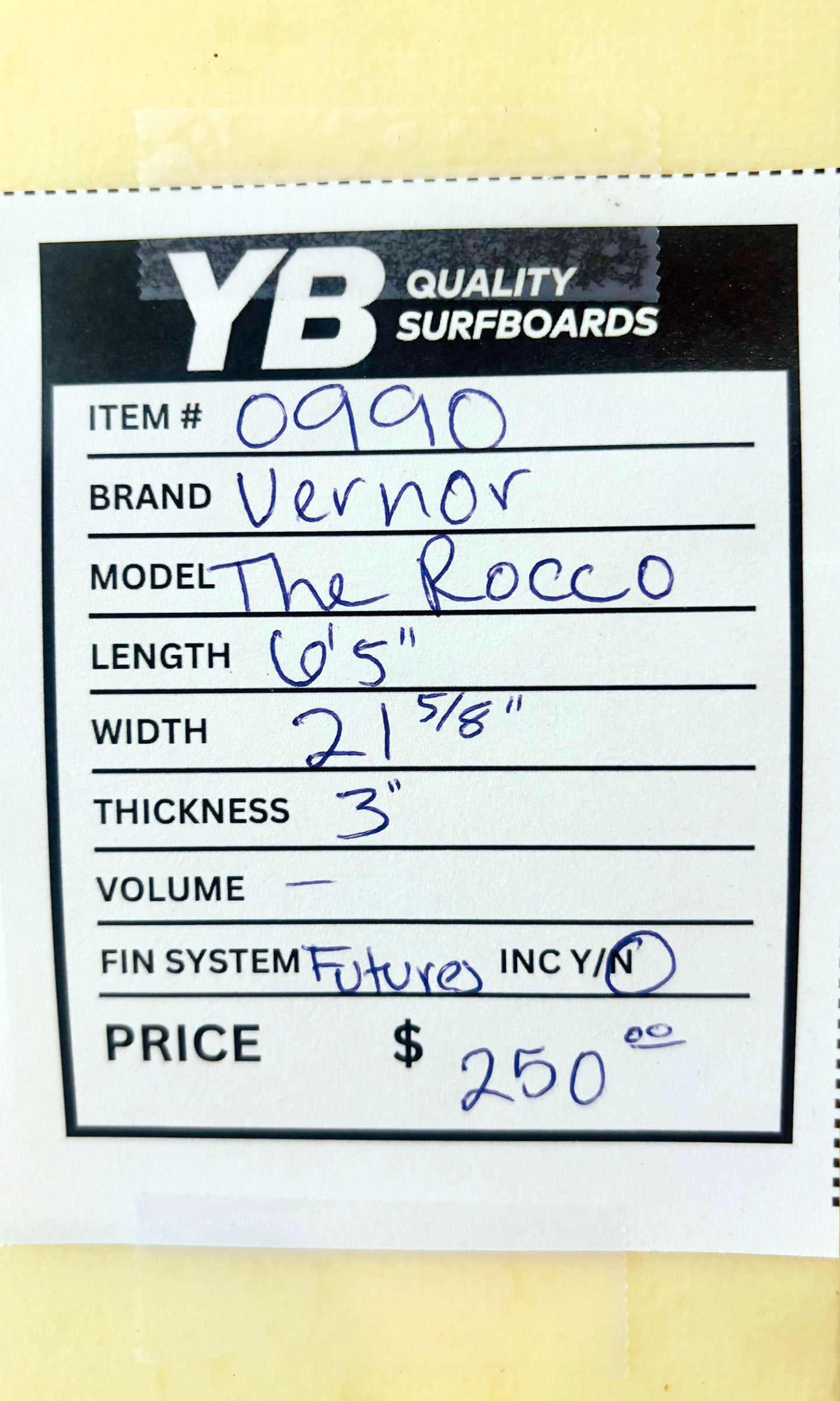Vernor 6'5" 48L The Rocco Used Surfboard